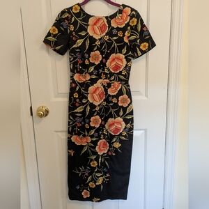 ASOS Black Midi Dress with Floral Embroidery